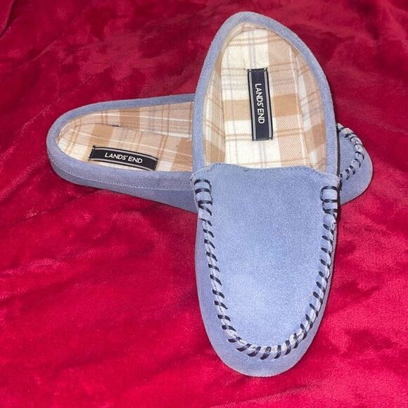 Lands End Blue Suede Slip on Slippers Sz 8M - Picture 1 of 9